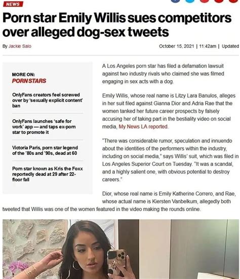 Porn star Emily Willis sues over alleged dog.